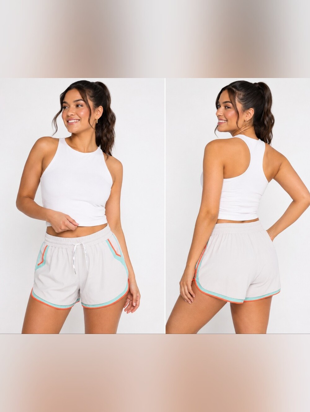 Love & Sports XXL Running Shorts White Mint Coral Workout Track Athliesure